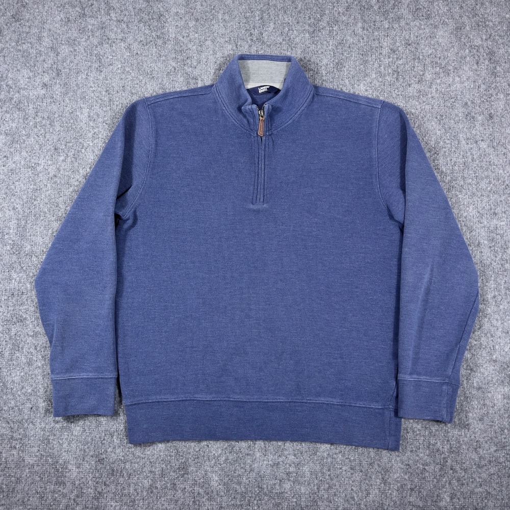 Lands' End Quarter Zip Pullover Mens L Blue Tailored Fit Mock Neck Sweater